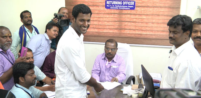 Actor Vishal files nomination for RK Nagar By Election